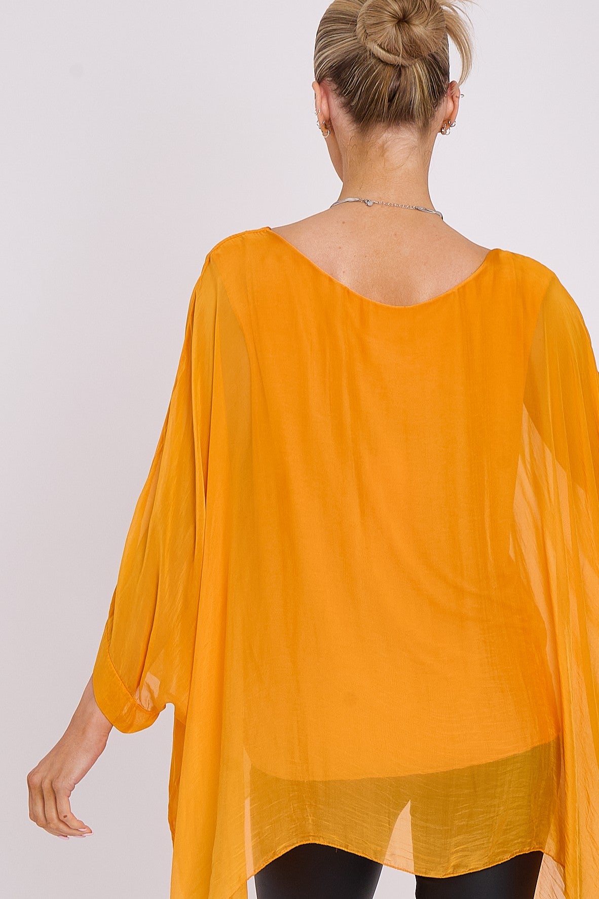 Orange Silk Batwing Sleeve Blouse-2