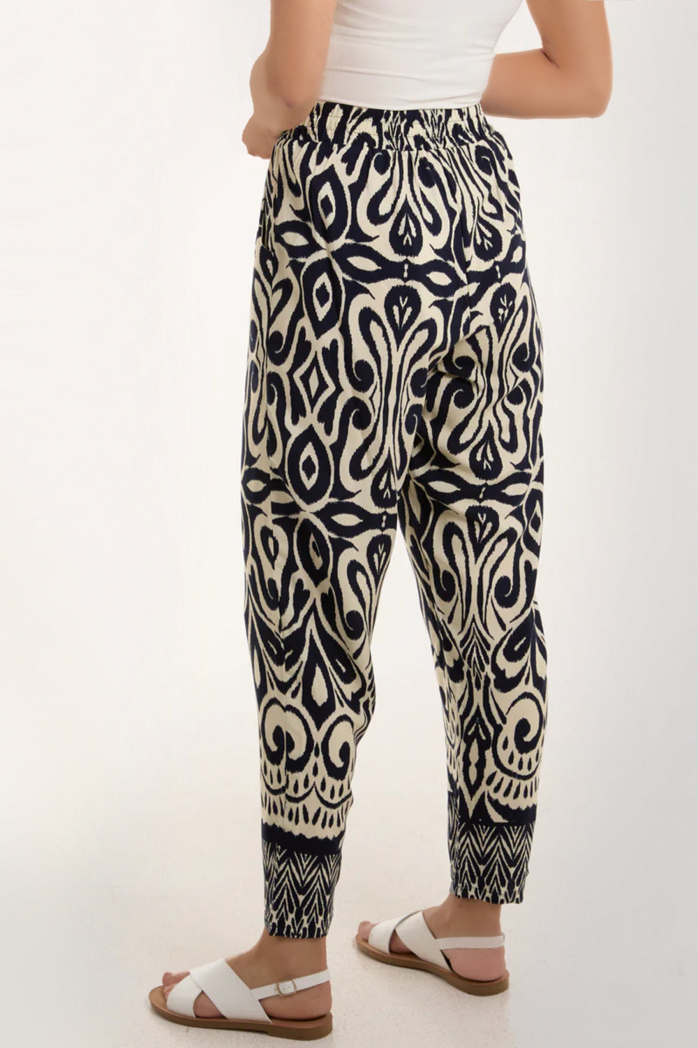 Navy Ikat Print Pull On Trousers-3