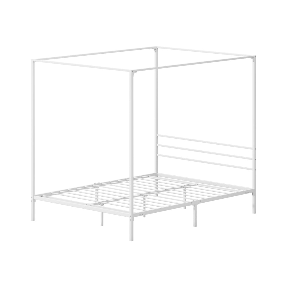 NNEED Metal Canopy Bed Frame Queen Size White-4