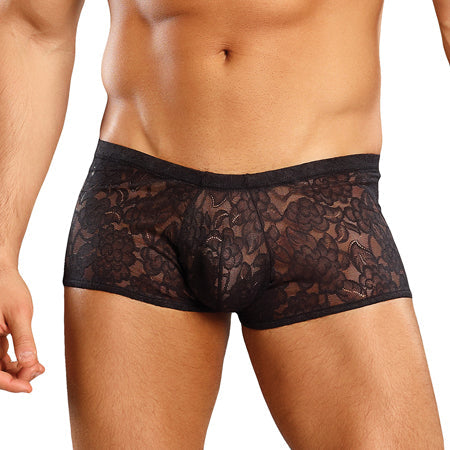 Male Power Stretch Lace Mini Short Black Med-0