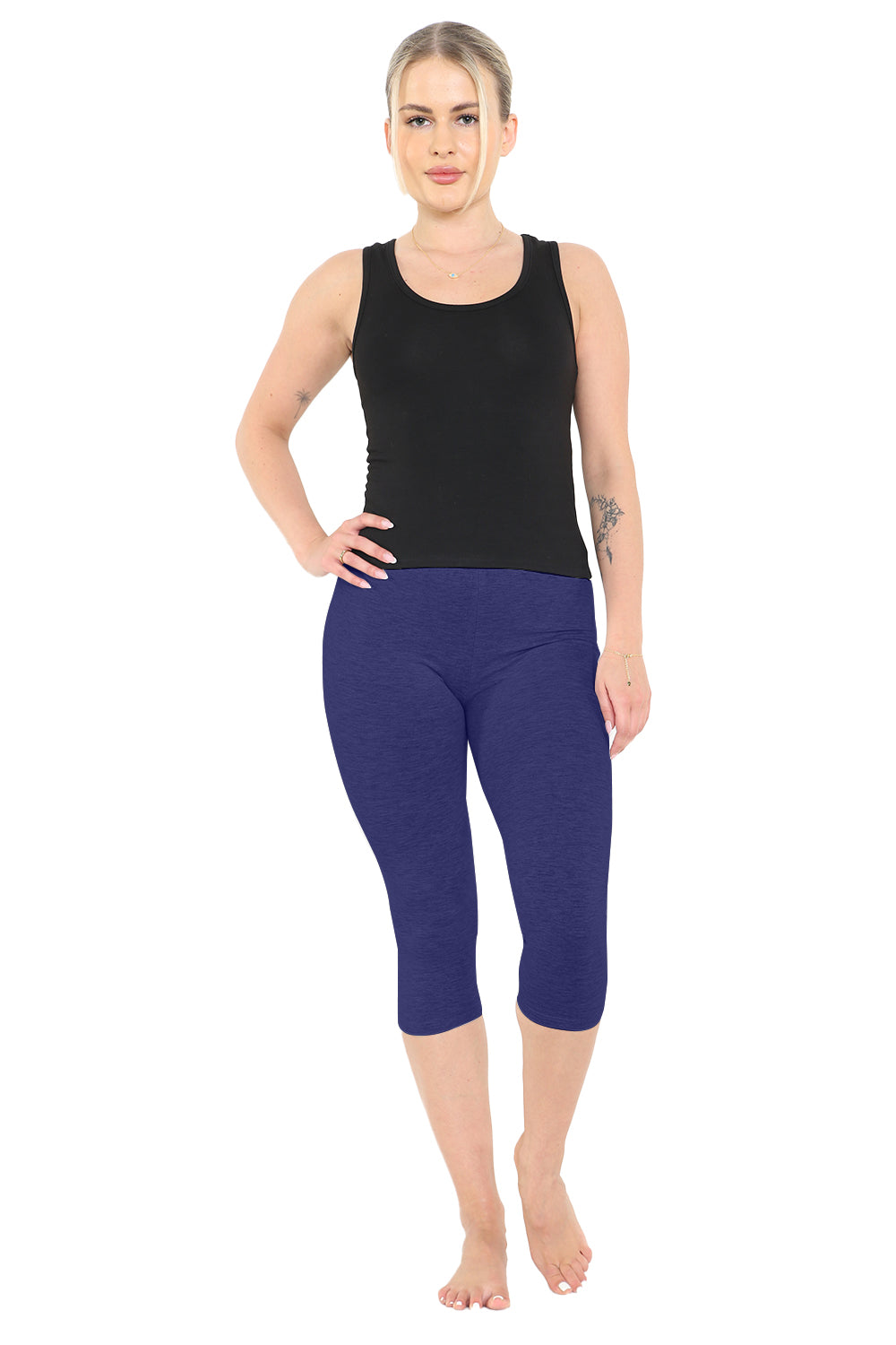 Crazy Chick Women Navy Cotton Capri Ladies Leggings 3/4 length-0