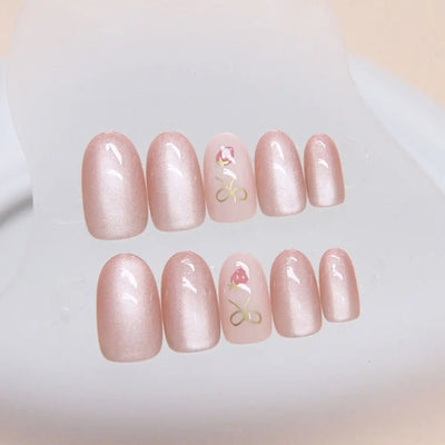 24PCS French Butterfly Cat Eye Press On Nails-2