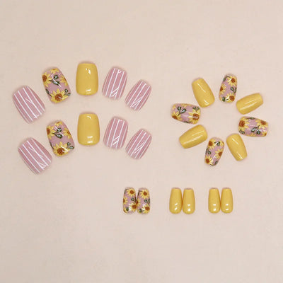 24PCS Summer Pink and Yellow Press On Nails-1