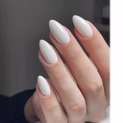 24Pcs White Almond Press On Nails Set-0