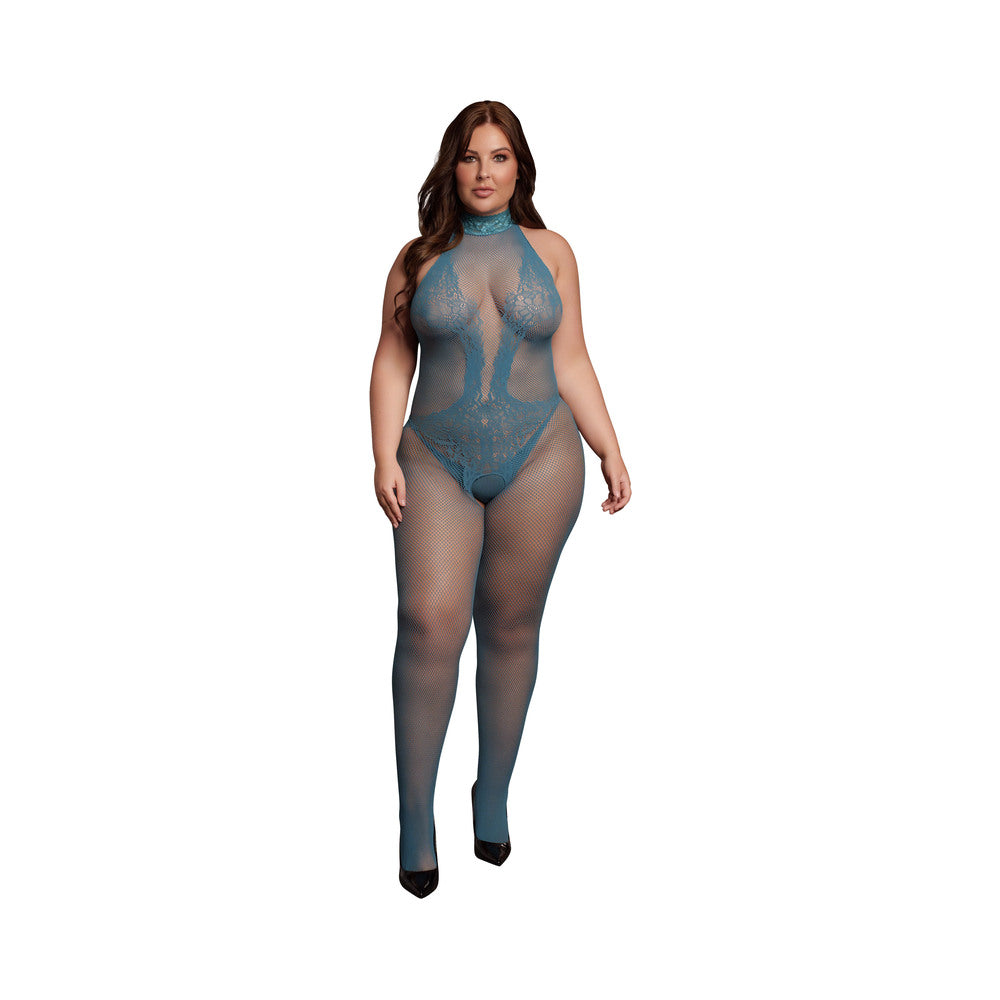 Le Desir Fishnet and Lace Bodystocking Ocean Deep Queen Size-1