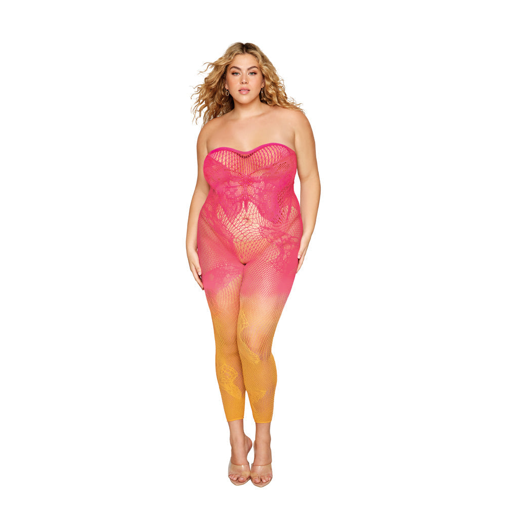 Dreamgirl Versatile Butterfly Fishnet Bodystocking Watermelon Mimosa Queen Size-0