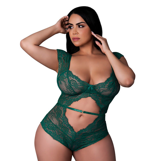 Magic Silk Evermore Cutout Romper Emerald Queen Size-0