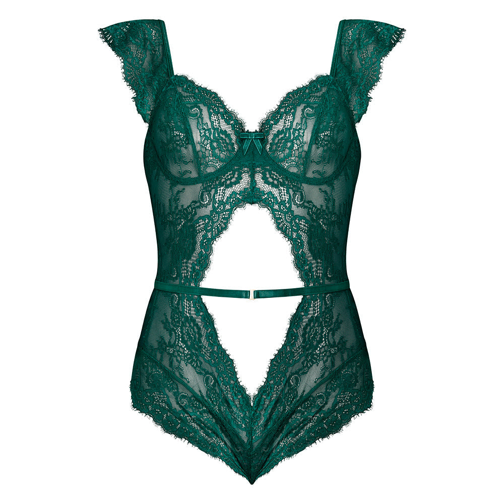 Magic Silk Evermore Cutout Romper Emerald Queen Size-4