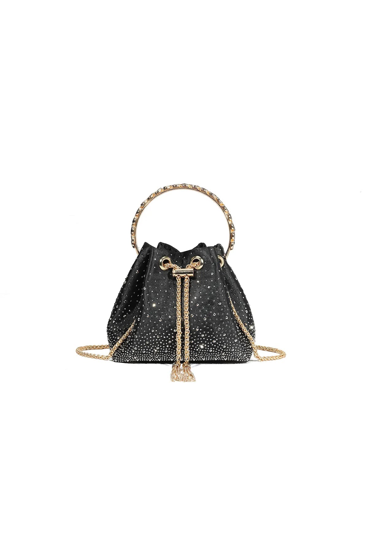 Black Embellished Top Handle Evening Bag-0