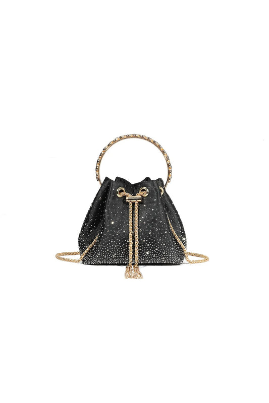 Black Embellished Top Handle Evening Bag-0