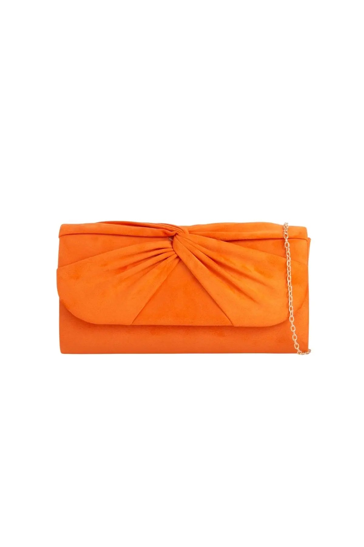 Orange Suede Clutch Bag with Knot Detail-0