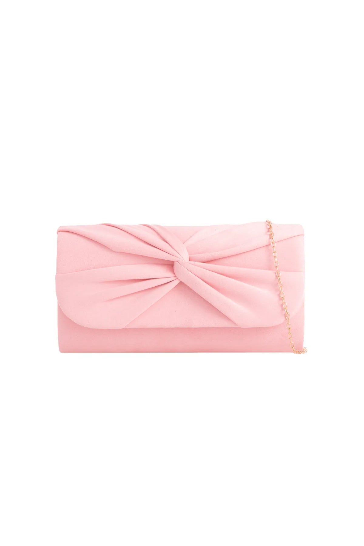 Pink Suede Clutch Bag with Knot Detail-0