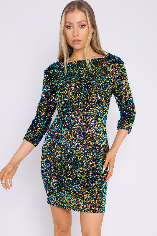 Multicolour Sequin Mini Dress-0