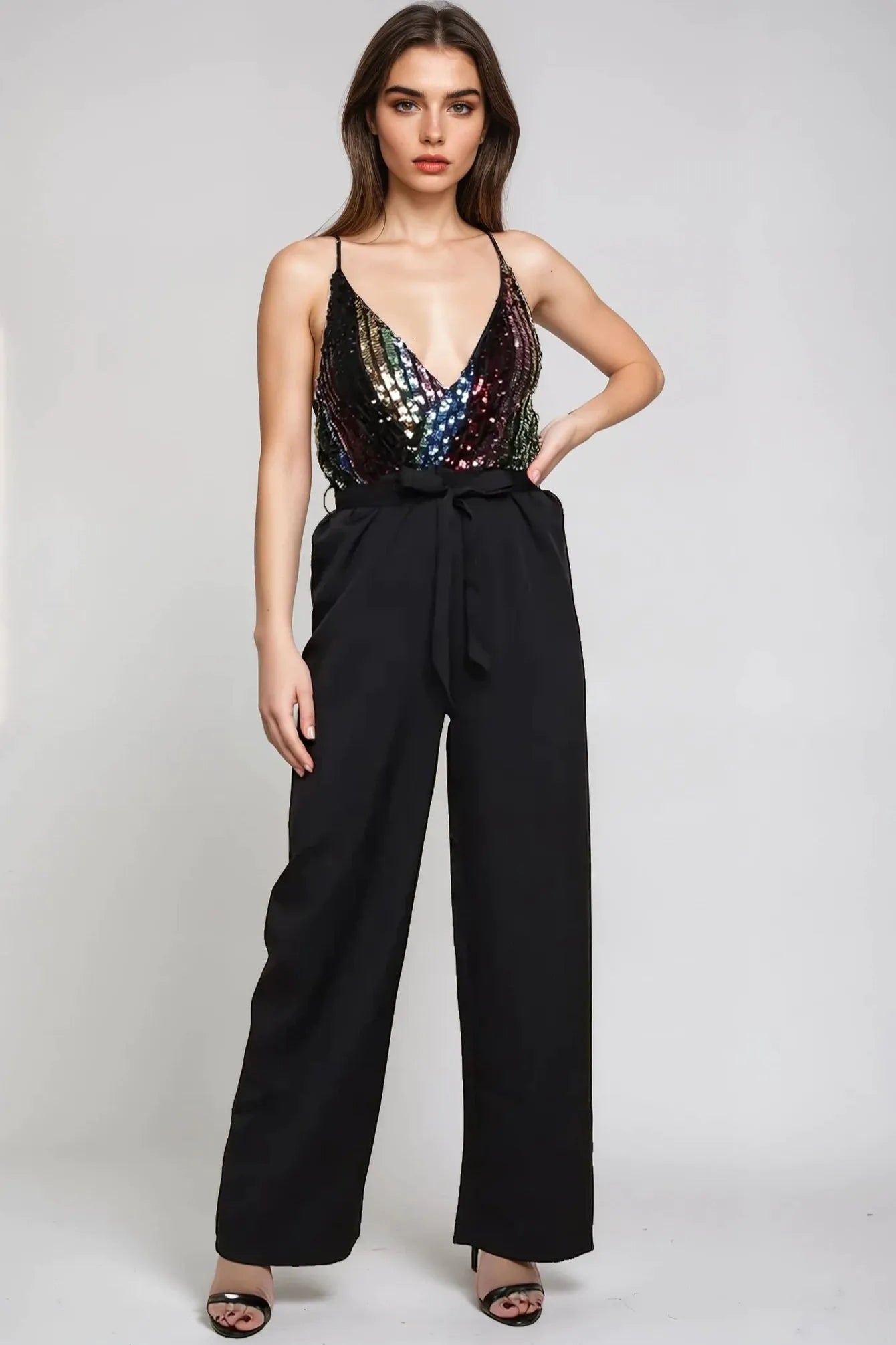 Black Combined Sequin Jumpsuit-0