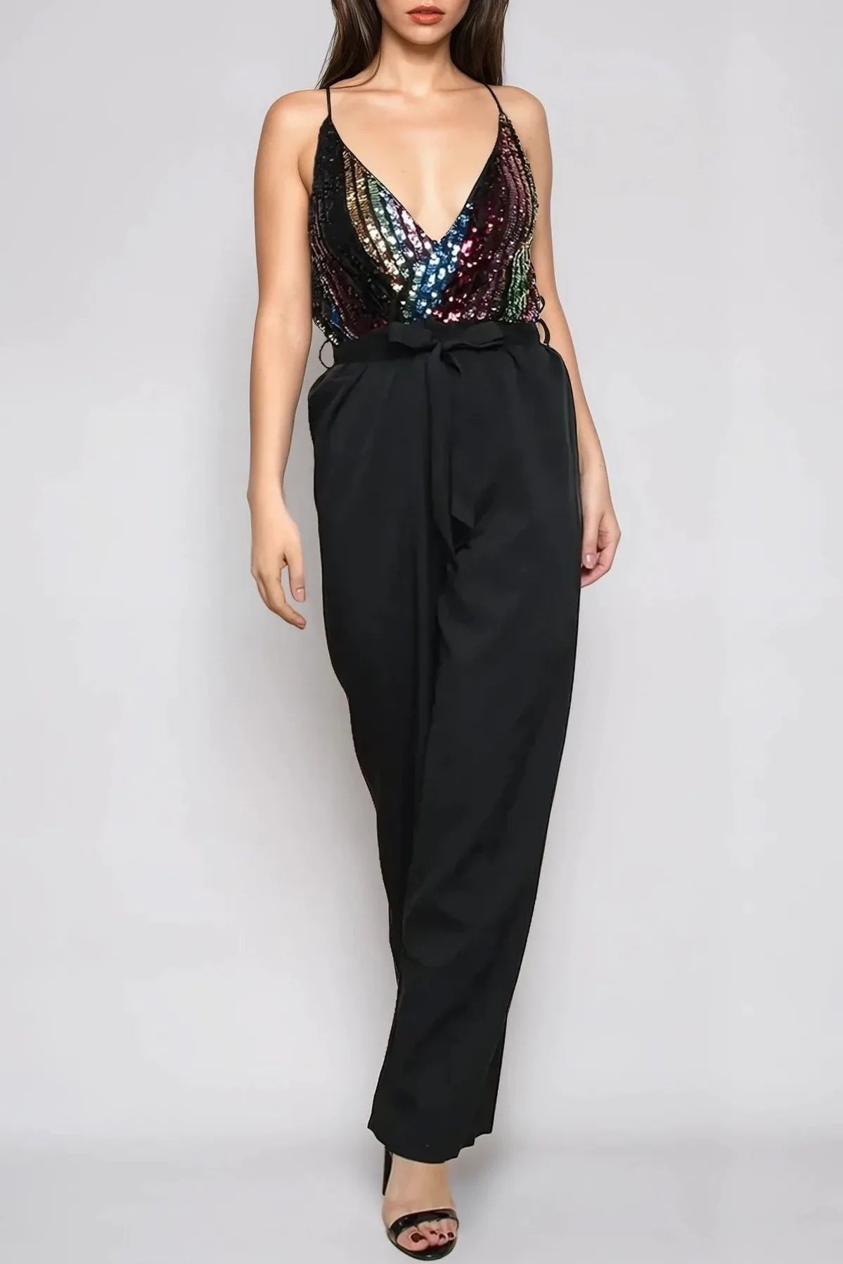 Black Combined Sequin Jumpsuit-1