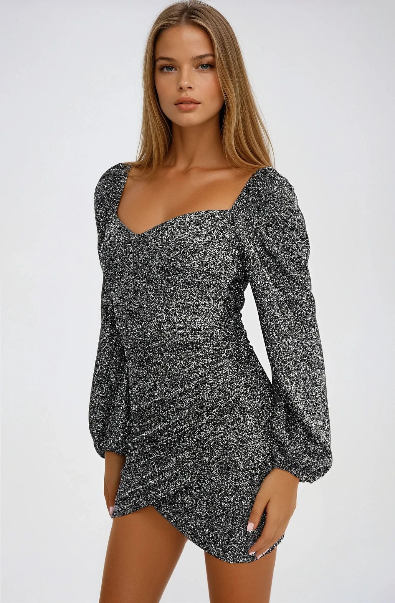 Silver Sweetheart Neckline Mini Dress-1