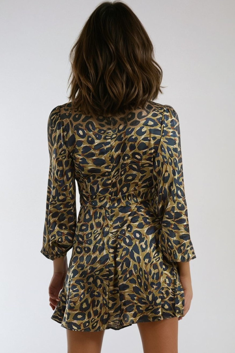 Khaki Animal High Neck Keyhole Mini Dress-2