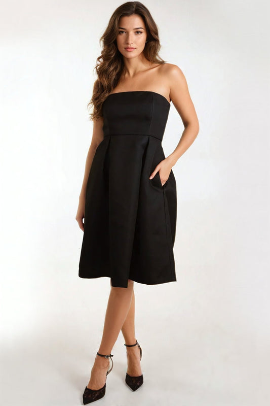 Black Bandeau Midi Dress with Pockets-0