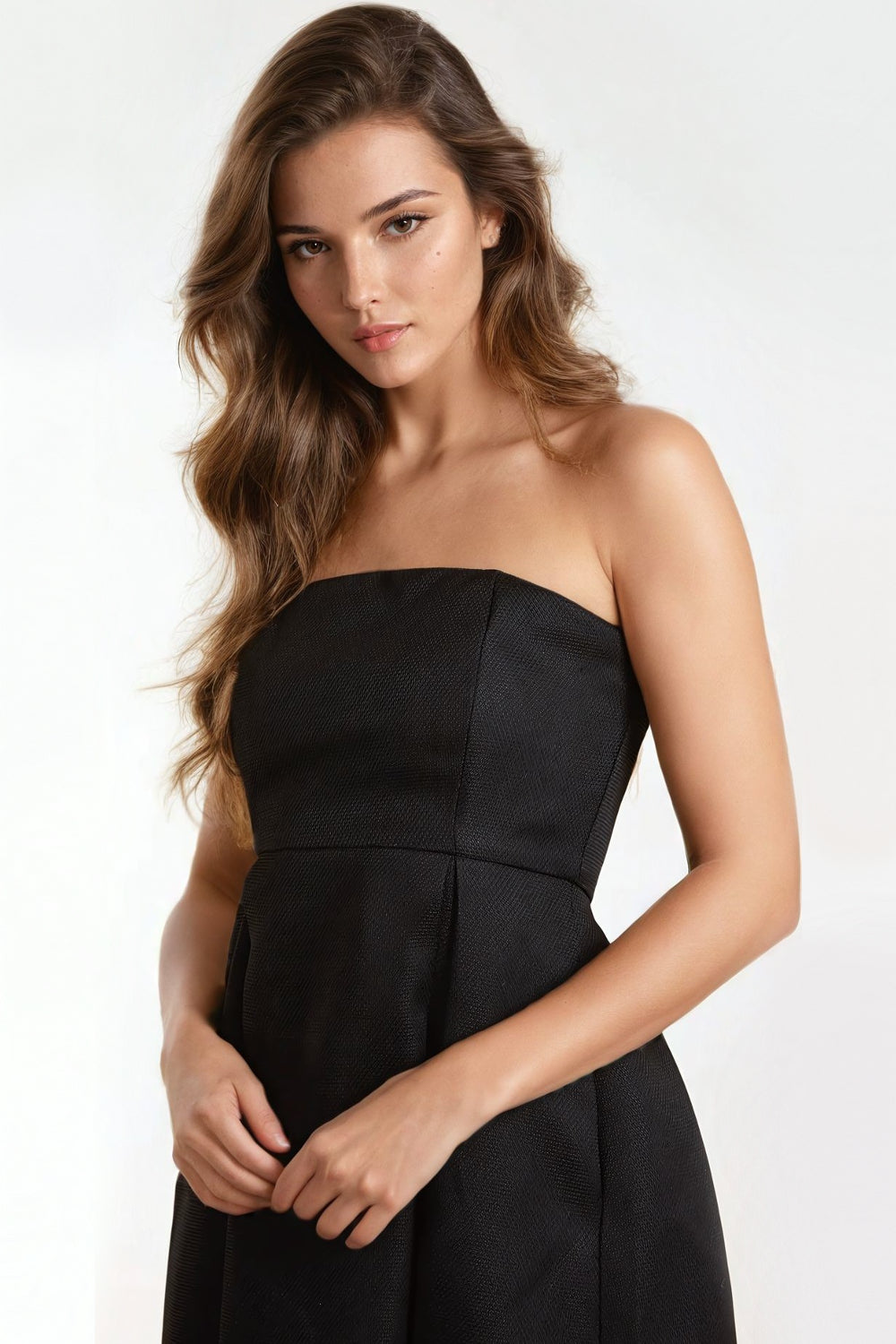 Black Bandeau Midi Dress with Pockets-1