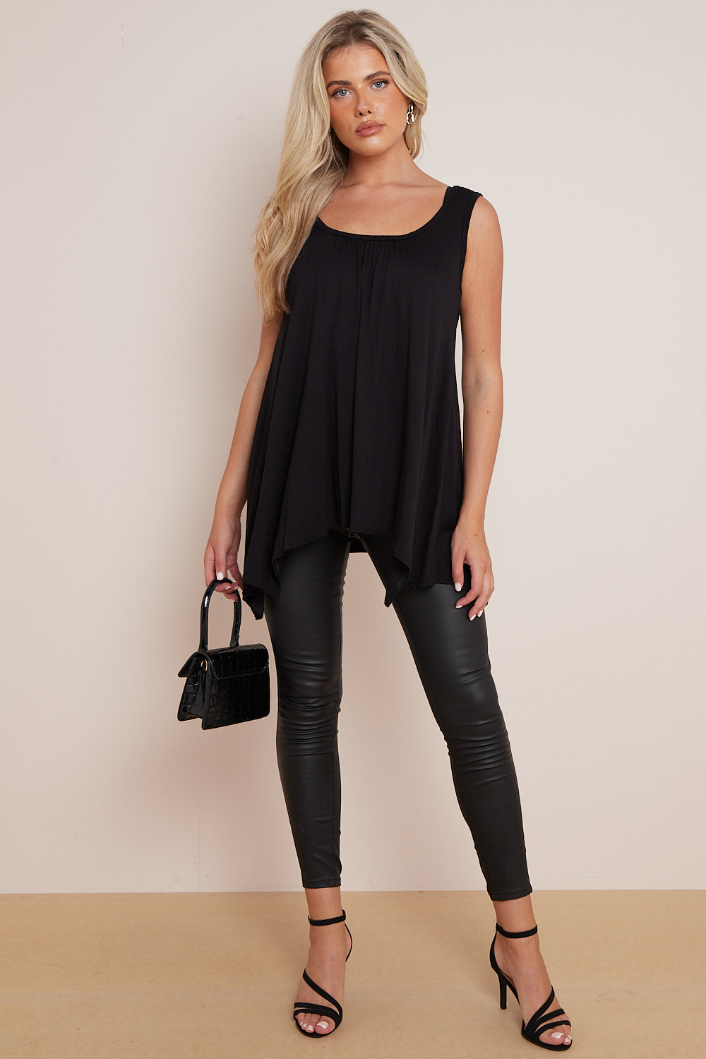 Black Sleeveless Top With Asymmetric Hem-0