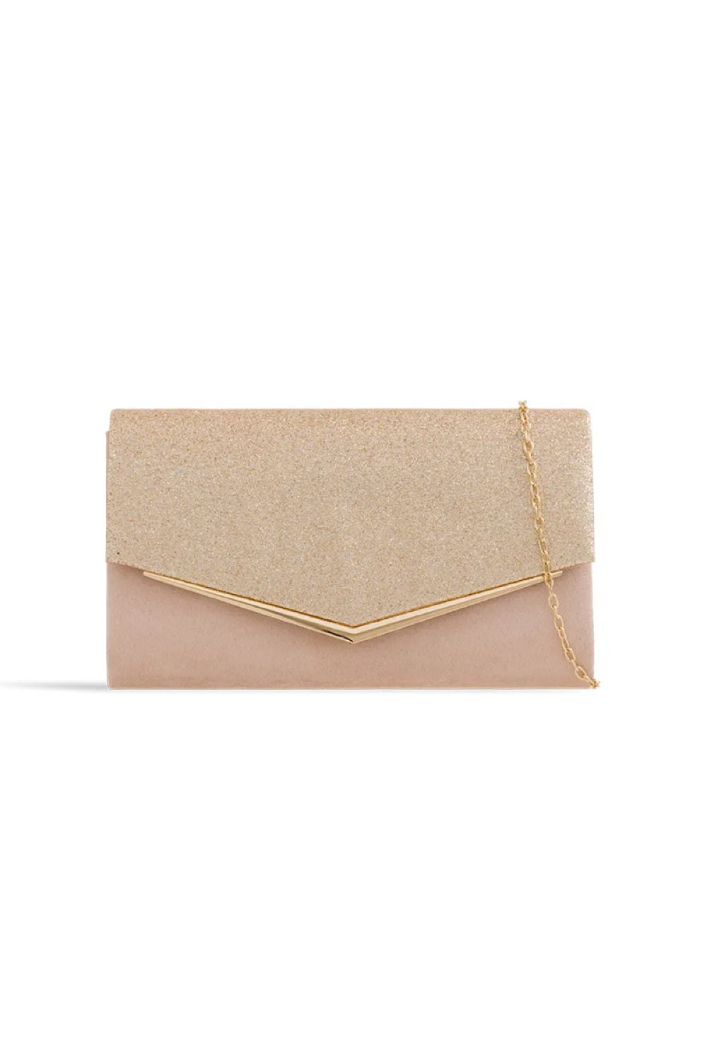 Nude Blush Glitter Envelope Clutch Bag-0