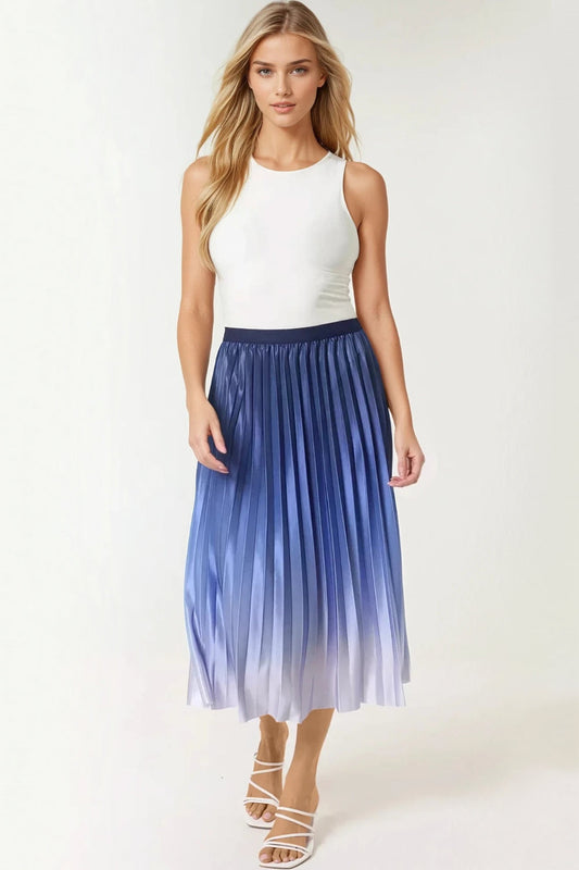 Blue Gradient Pleated Midi Skirt-0
