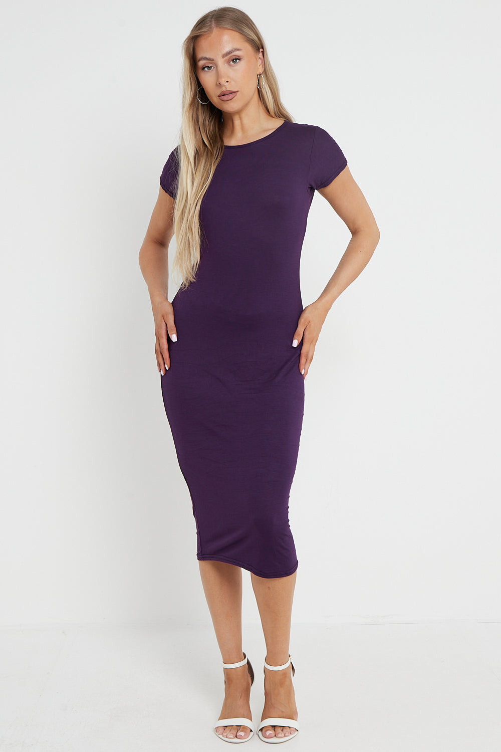 Purple Cap Sleeve Midi Dress-0