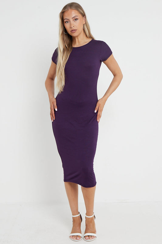 Purple Cap Sleeve Midi Dress-0