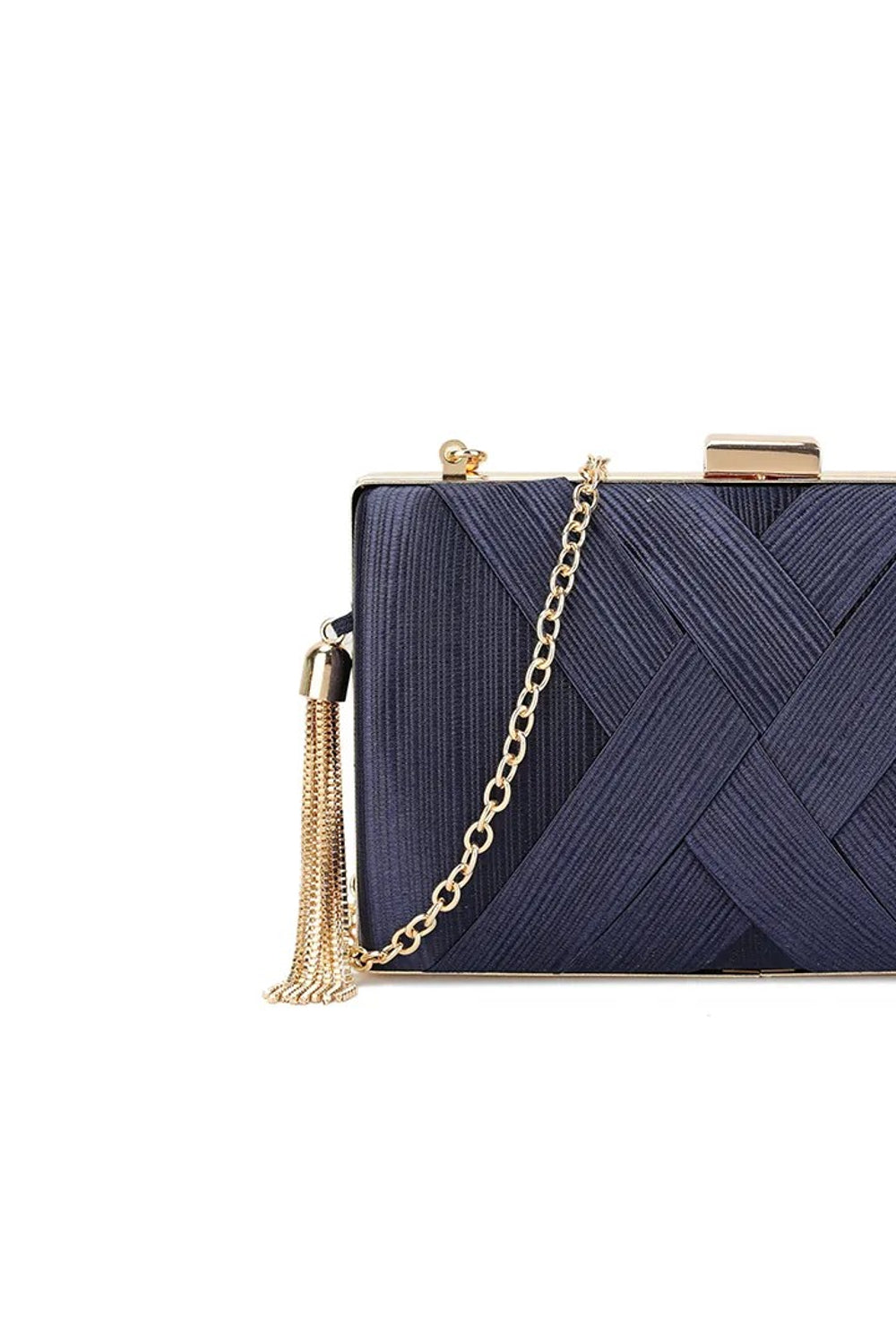 Navy Satin Clutch Bag With Tassels-1