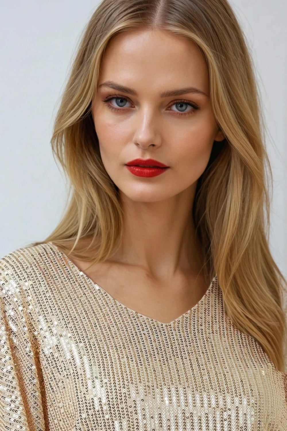 Gold Sequin V Neck Long Sleeve Top-1