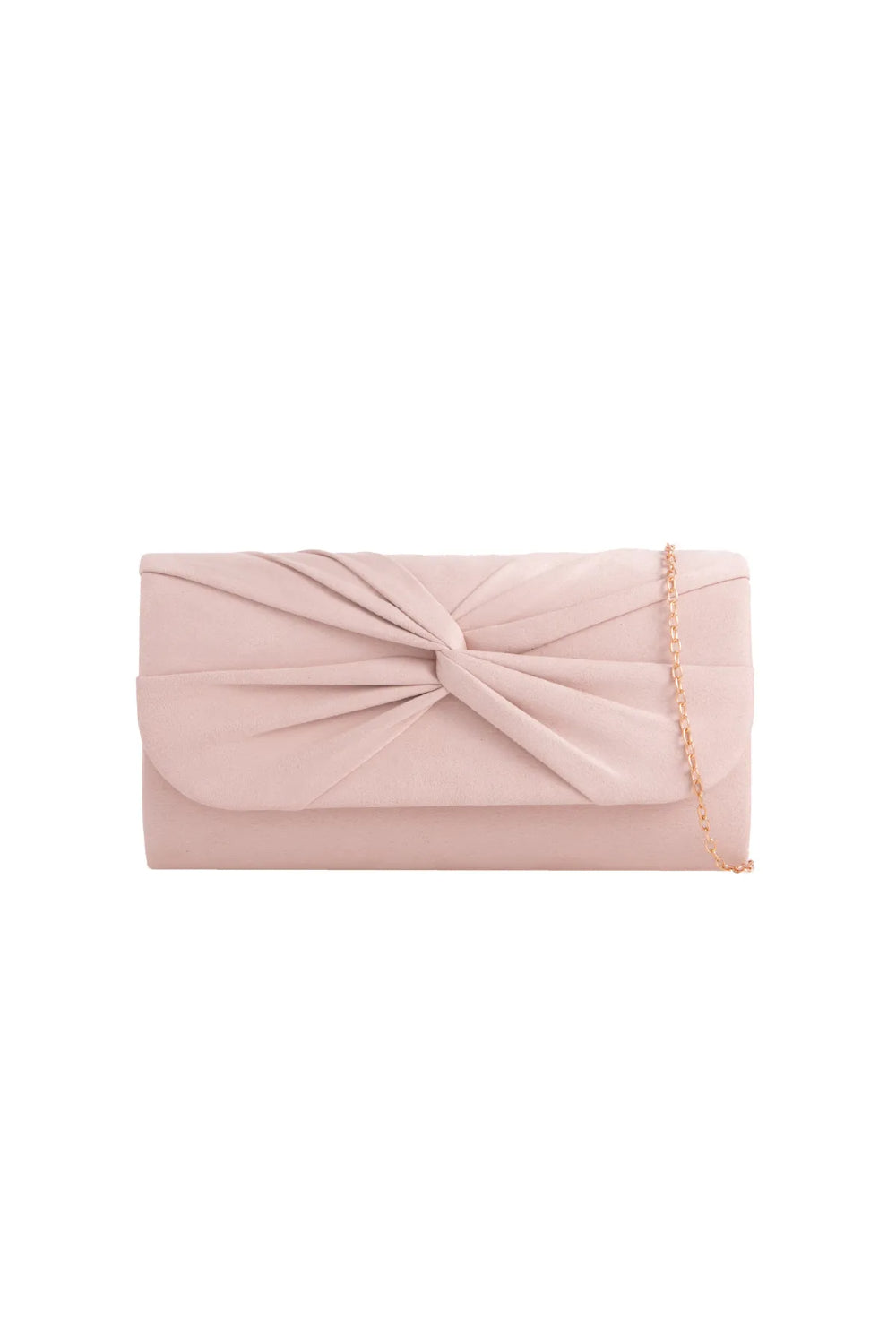 Nude Suede Clutch Bag with Knot Detail-0