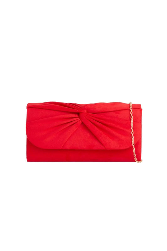Red Suede Clutch Bag with Knot Detail-0