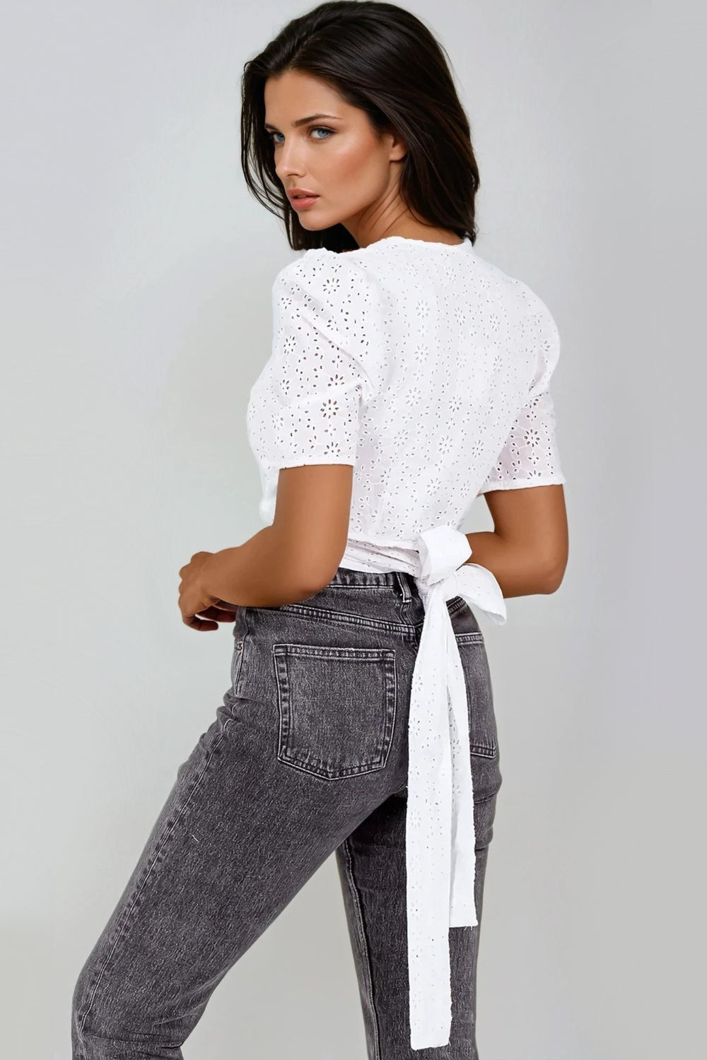 White Broderie Wrap Crop Top-1