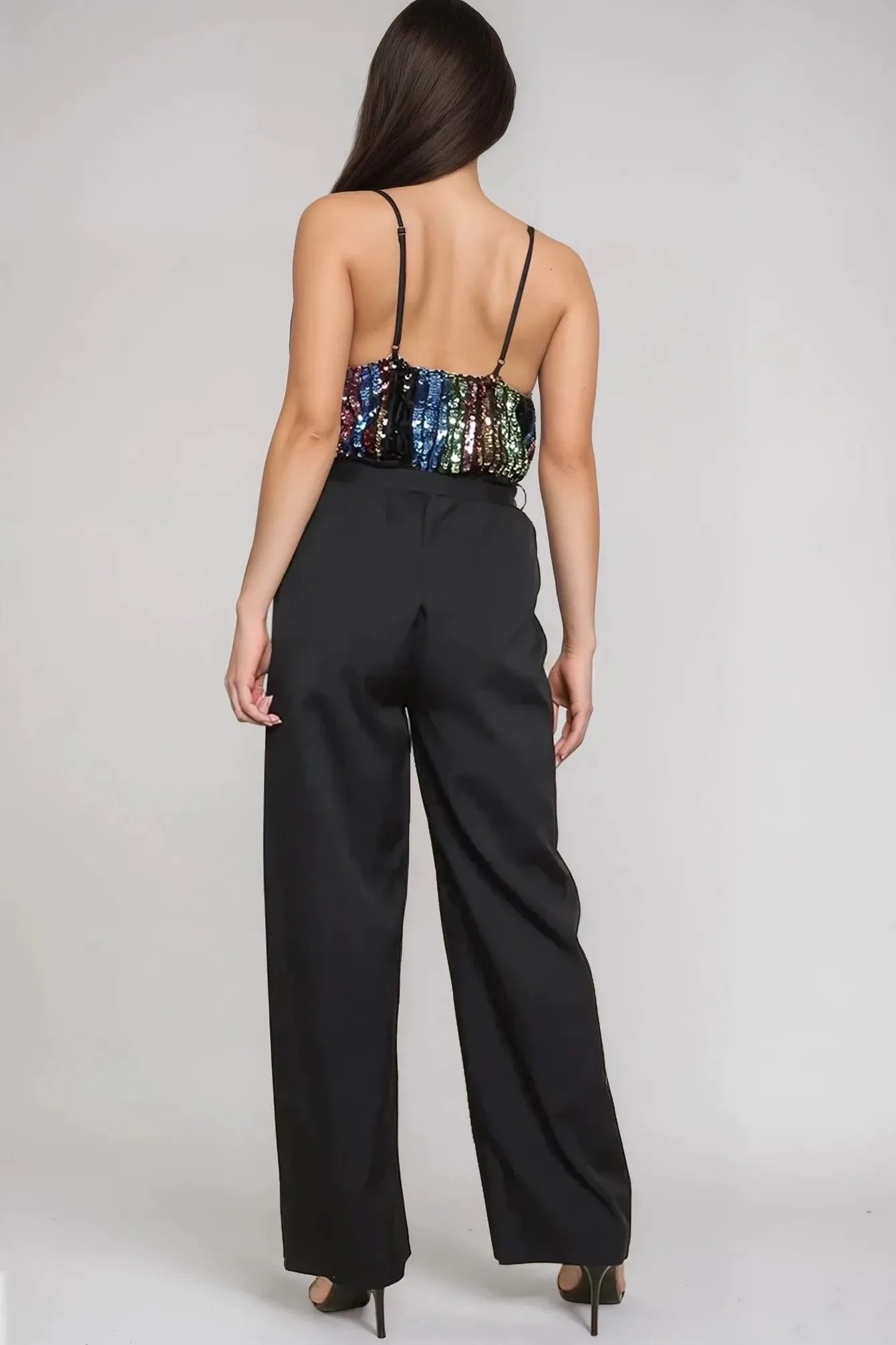 Black Combined Sequin Jumpsuit-2