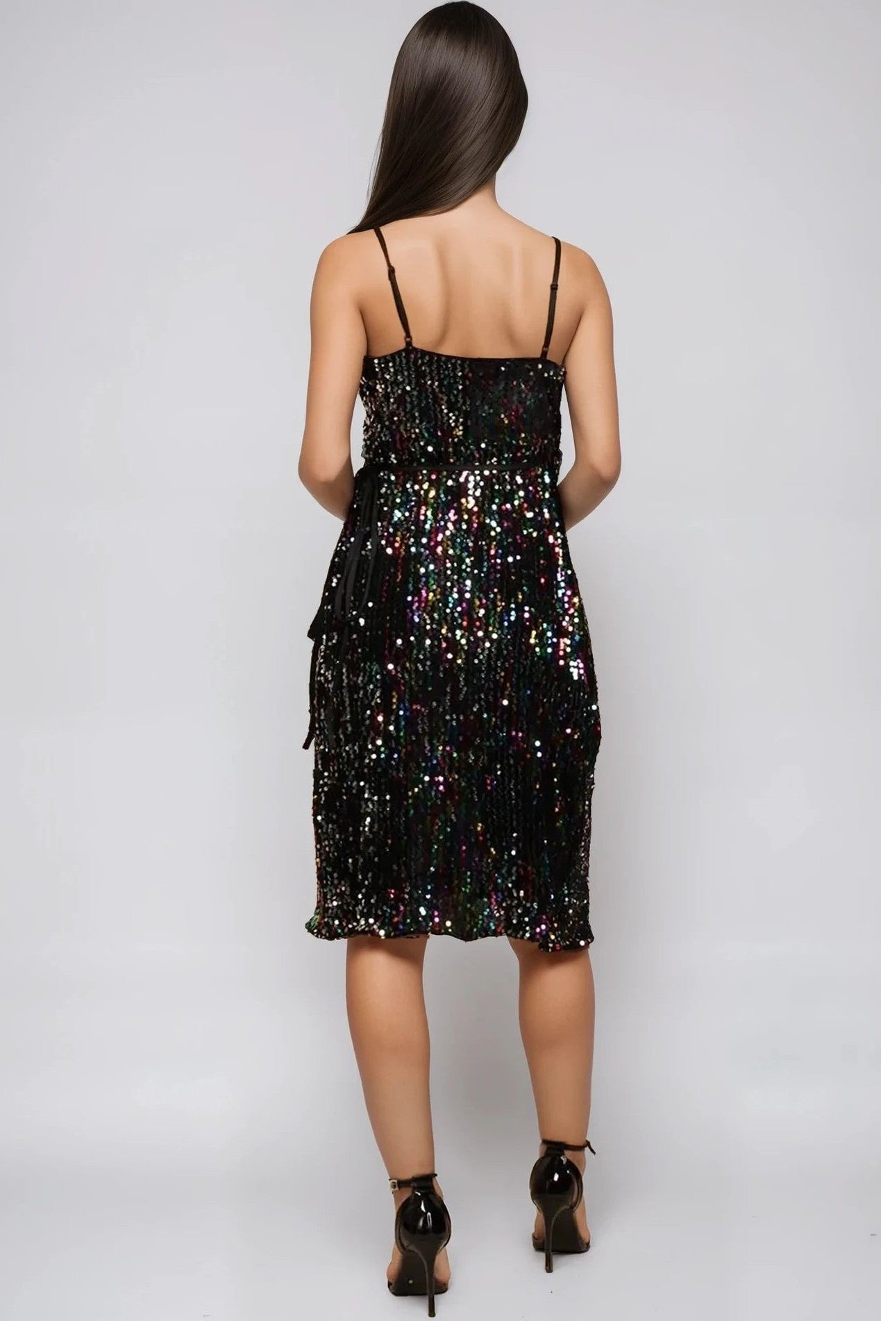 Multicolour Sequin Velvet Mini Wrap Dress-2