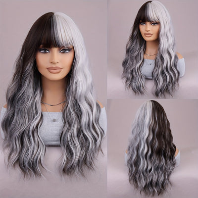 Anime Glam: Stunning Black to Grey Ombre Wavy Wig-0