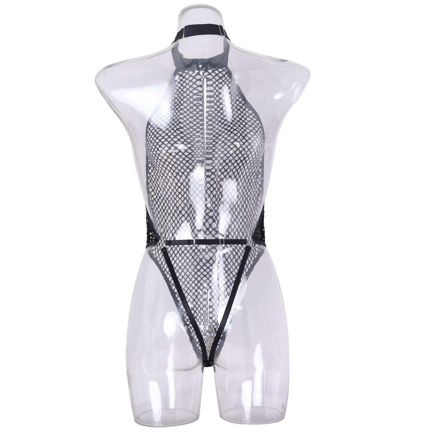 Backless Erotic Bodysuit with Handcuffs - Chic Fishnet Style - Wholesale Lingerie Back View