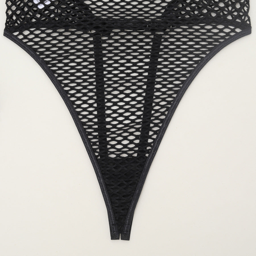 Backless Erotic Bodysuit with Handcuffs - Chic Fishnet Style - Wholesale Lingerie Crotch Details