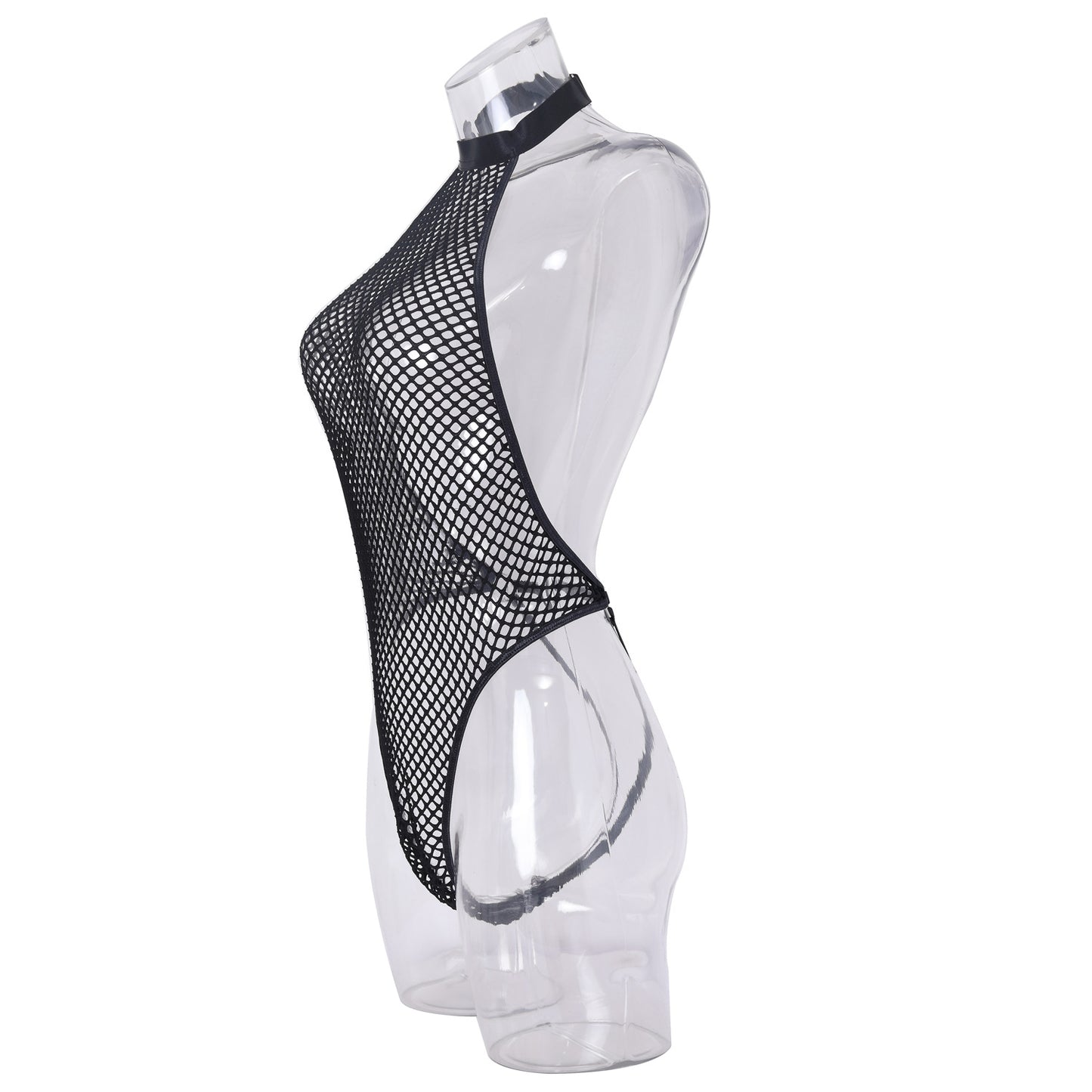 Backless Erotic Bodysuit with Handcuffs - Chic Fishnet Style - Wholesale Lingerie Side View
