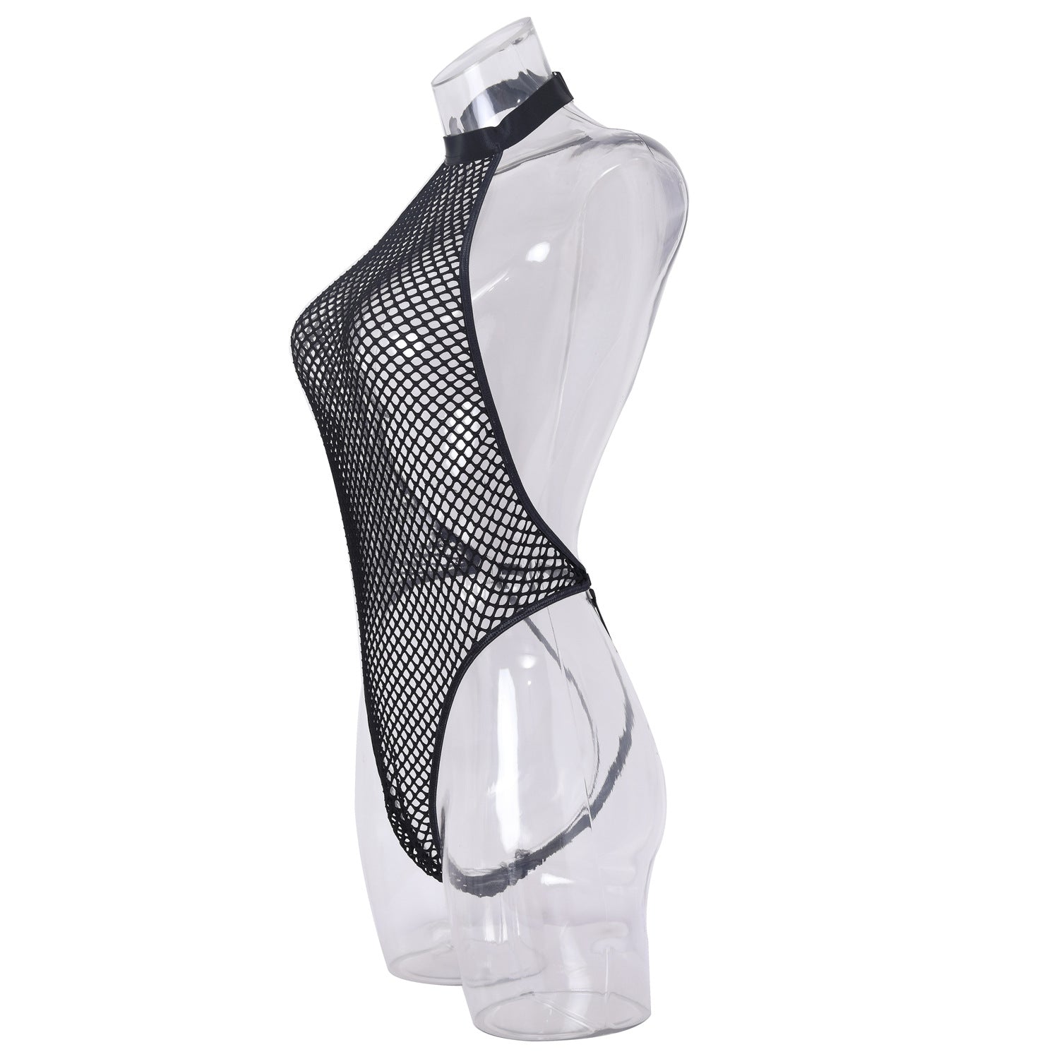 Backless Erotic Bodysuit with Handcuffs - Chic Fishnet Style - Wholesale Lingerie Side View