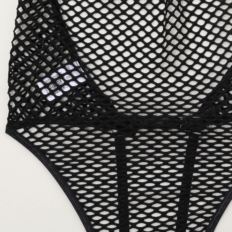Backless Erotic Bodysuit with Handcuffs - Chic Fishnet Style - Wholesale Lingerie Waist Details