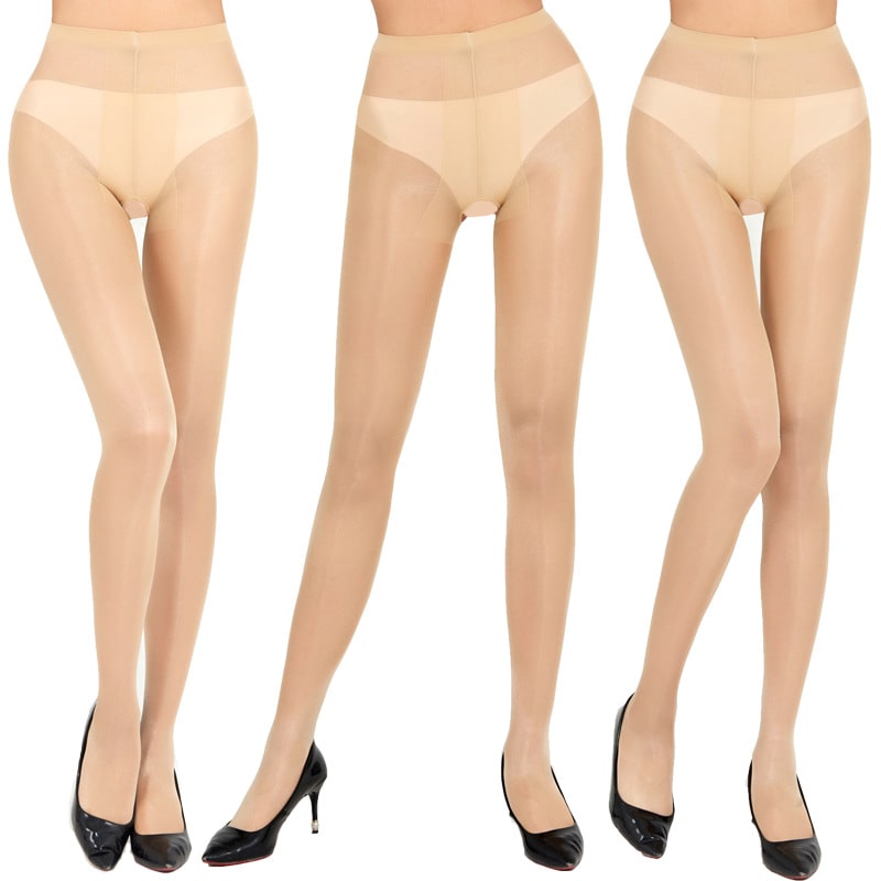 Bisque Shiny T-crotch Seamless Wholesale Crotchless Pantyhose
