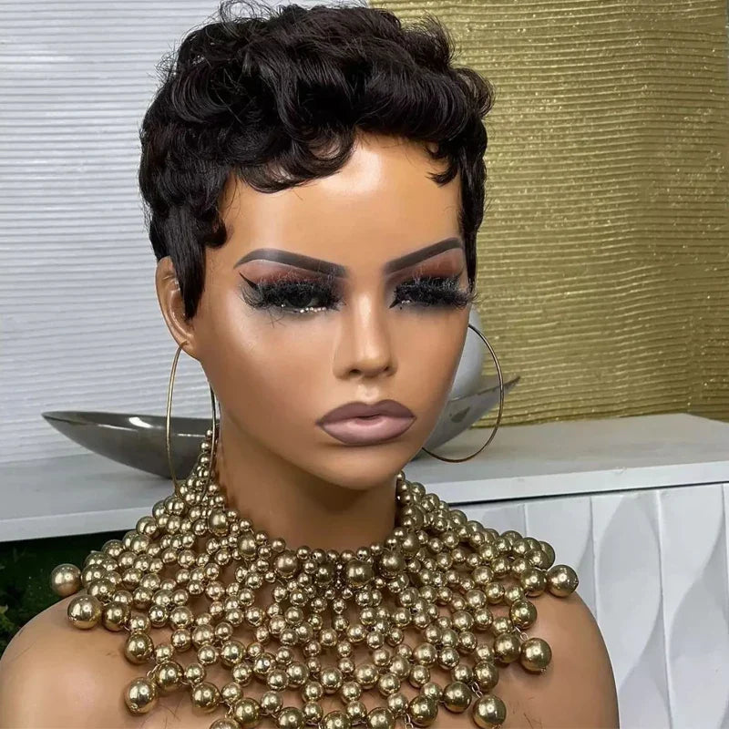 Black Curly Pixie Hair Wig for Women-1