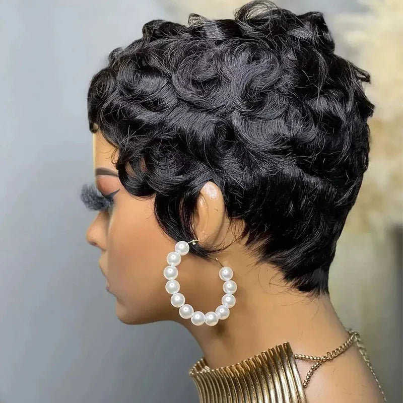 Black Curly Pixie Hair Wig for Women-2
