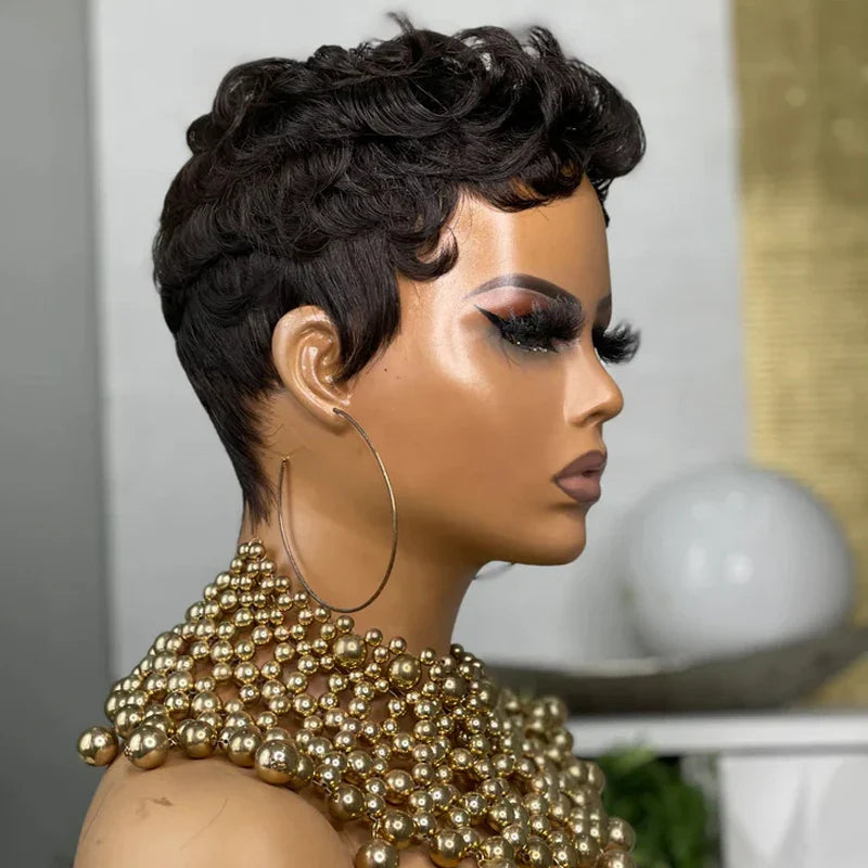 Black Curly Pixie Hair Wig for Women-3