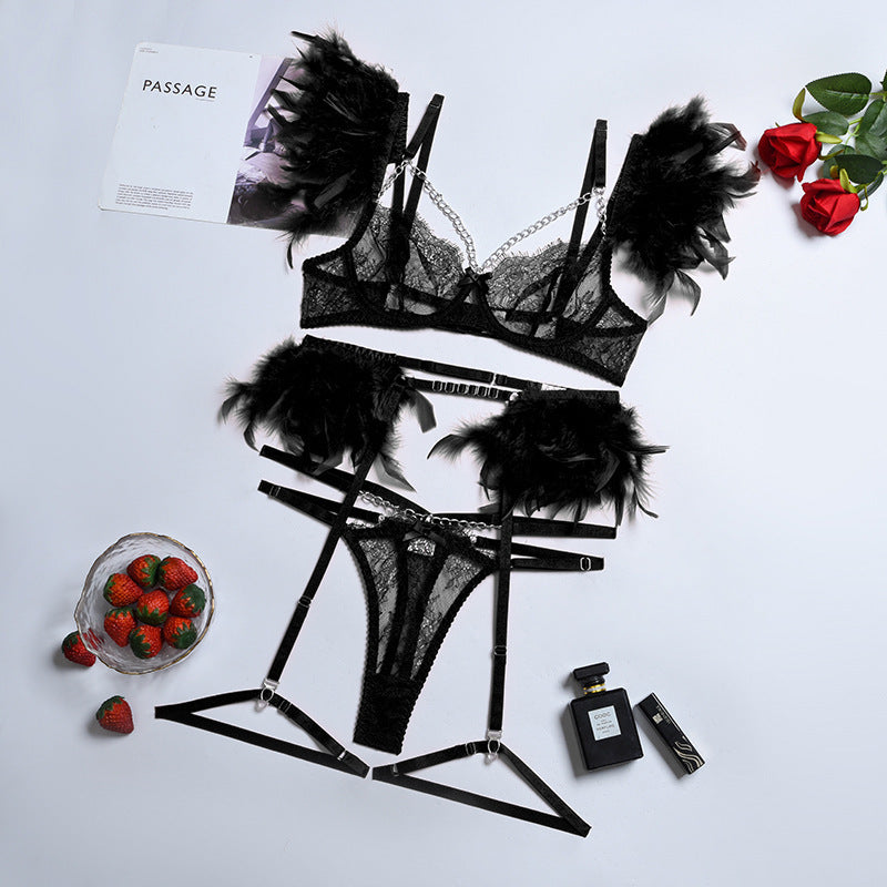 Black Enchanting Lace Bra & Panty Set with Garter