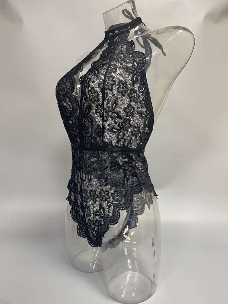 Black Turtleneck Sleeveless Sheer Teddy Suit Site View