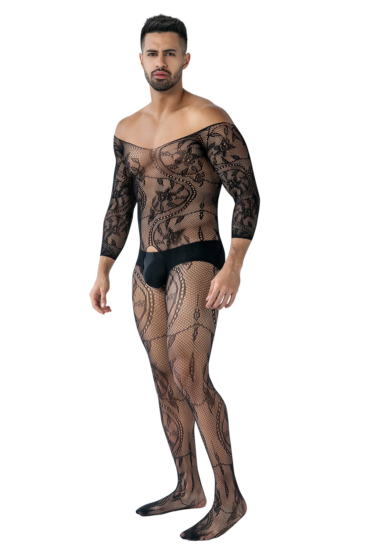 Black Lacey Crotchless Fishnet RAV119 - L/XL-2