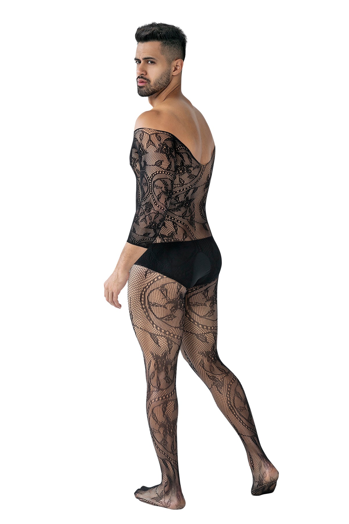 Black Lacey Crotchless Fishnet RAV119 - L/XL-3