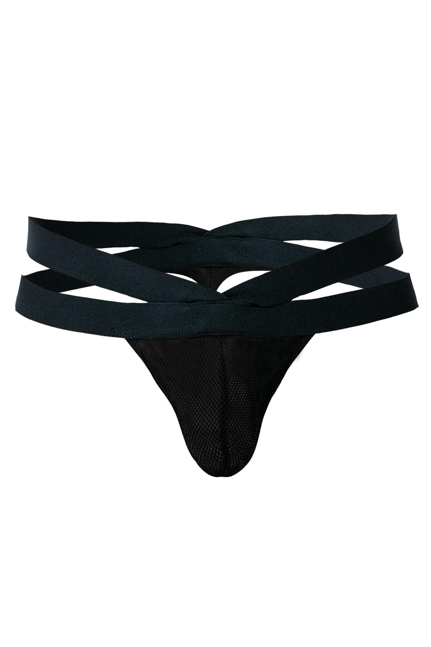 Black Mesh Crossed Thong RAV105 - XL-0